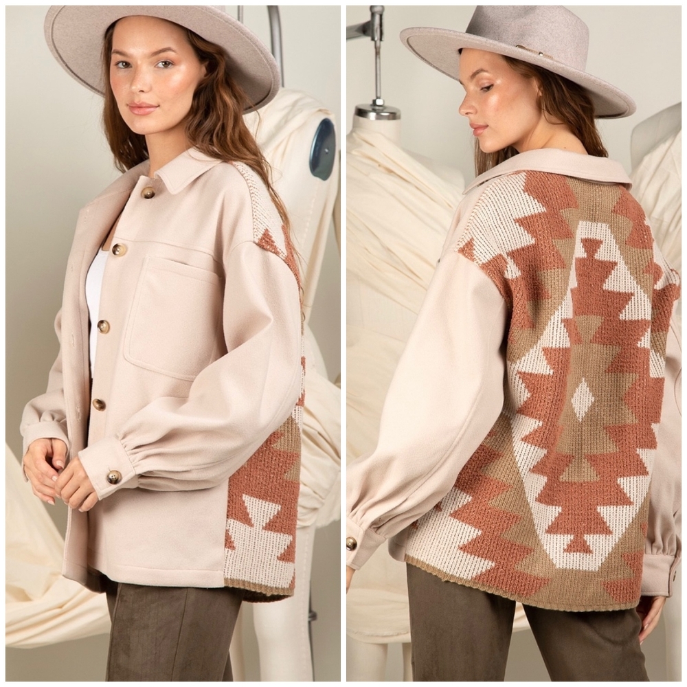 LAST 1❗️Cozy Boho Chic Aztec Ivory Shirt Jacket  "Shacket"